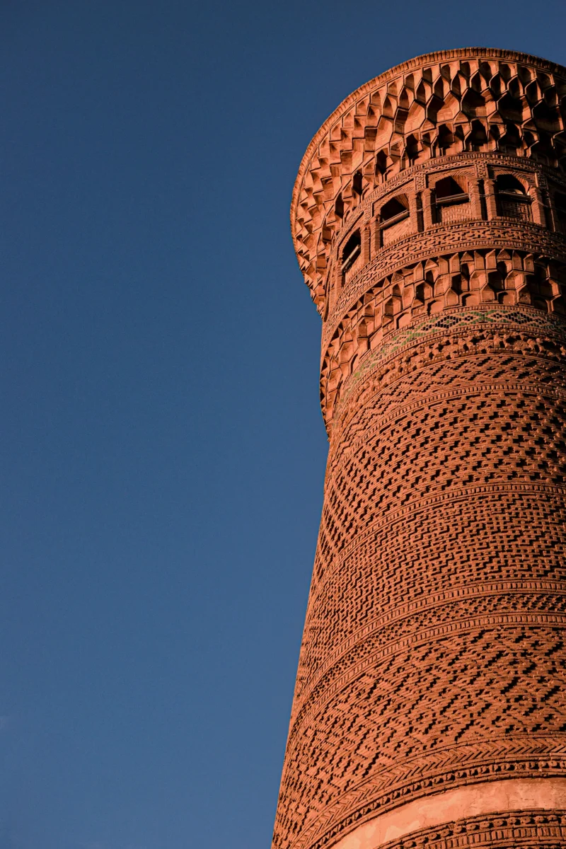 Ornate column detail in Uzbekistan architecture